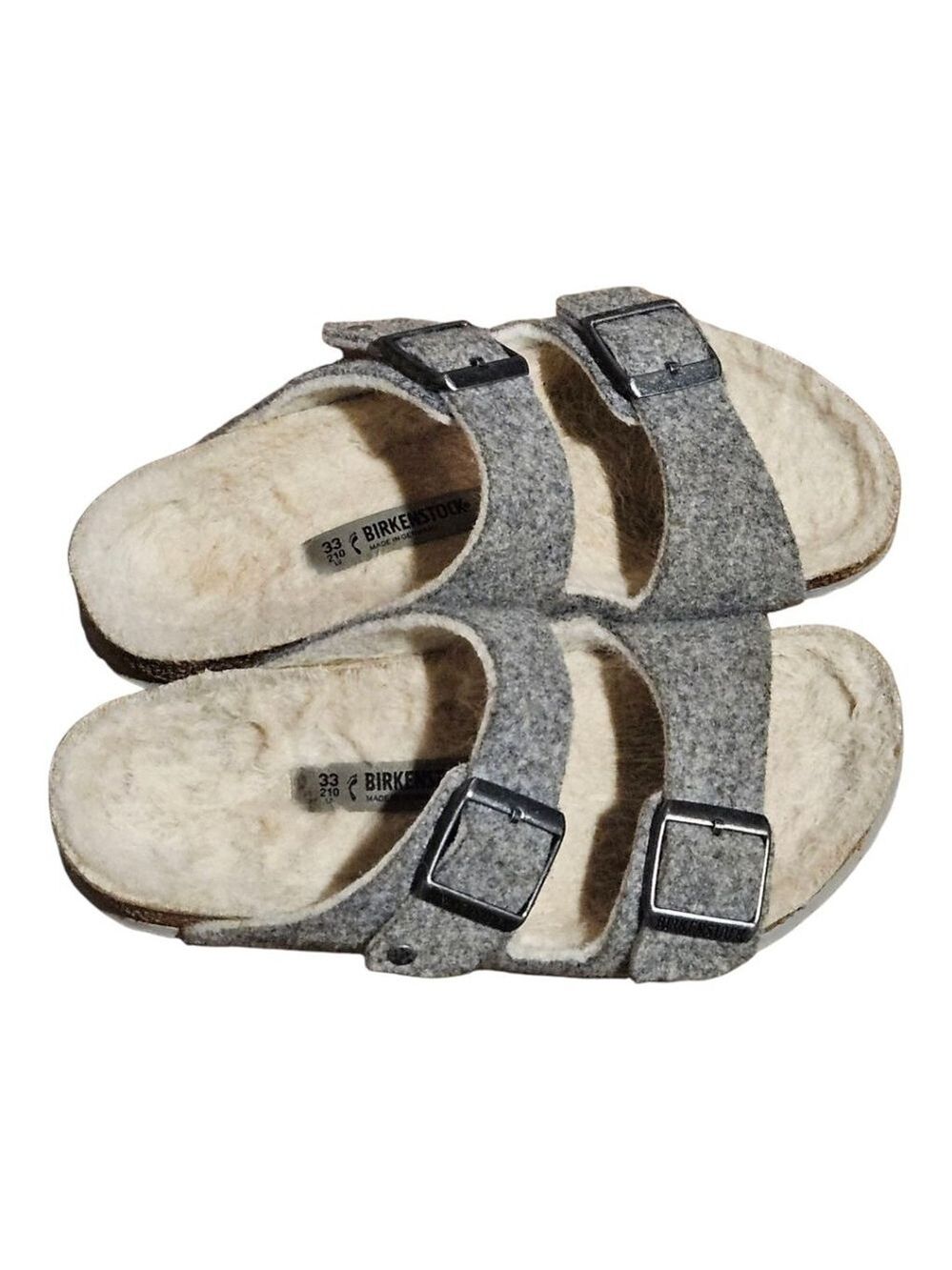 Kids' Birkenstock Grey Beige Shearling Lined Sandals US 2 (Little Girl) - Picture 4 of 15